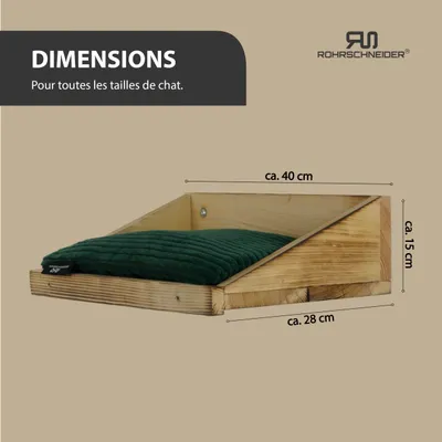Katzenkletterwand Massiv gefl. Holz + Kissen Cord grün