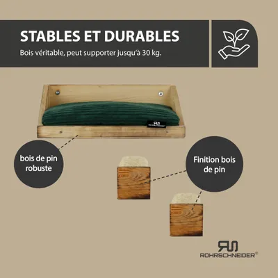 Katzenkletterwand Massiv gefl. Holz + Kissen Cord grün