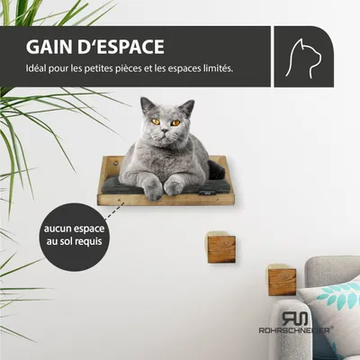 Katzenkletterwand Massiv gefl. Holz + Kissen Cord dkl.grau.