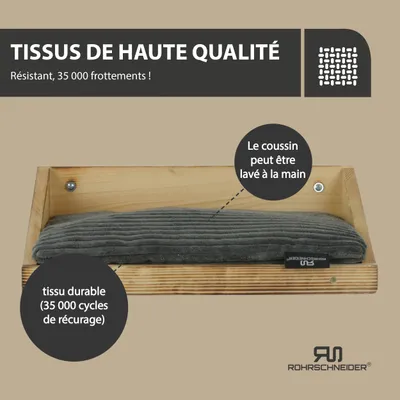 Katzenkletterwand Massiv gefl. Holz + Kissen Cord dkl.grau.