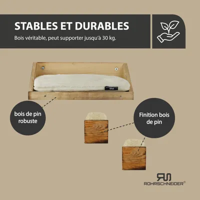 Katzenkletterwand Massiv gefl. Holz + Kissen Cord Dlx beige