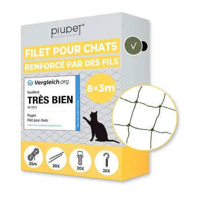 PiuPet® Filet Sécurité Chat I 8x3m I Renforcé I Idéal pour Balcon