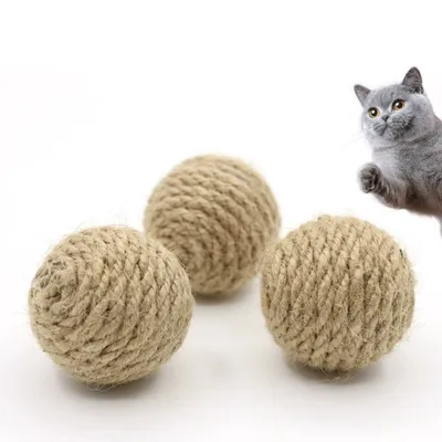 IntiMe Lot de 3 balles en sisal pour chat