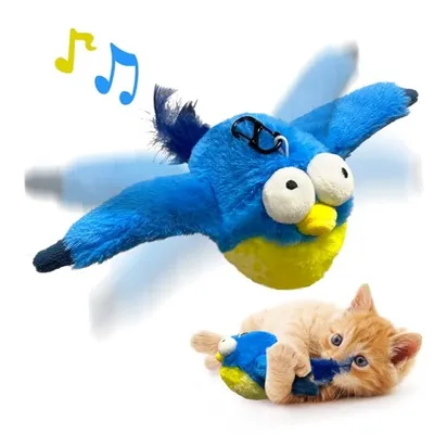 IntiMeg Jouet pour chat oiseau bleu réaliste