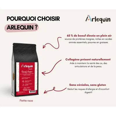 Arlequin - CROQUETTE CHIEN PETITE RACE  SANS CÉRÉALES   BOEUF ANGUS