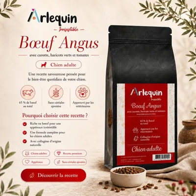 Arlequin - CROQUETTE CHIEN SANS CÉRÉALES BOEUF ANGUS (65%) Arlequin - CROQUETTE CHIEN SANS CÉRÉALES BOEUF ANGUS (65%)