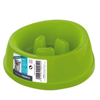M-PETS MELAMINE BOWL - HIGH-BACK SLOW-DOWN - Green - Blue - White -250 ml