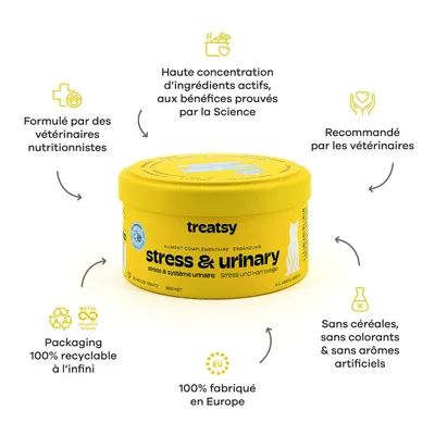 Treatsy Complément Alimentaire - Stress & Système urinaire pour chat