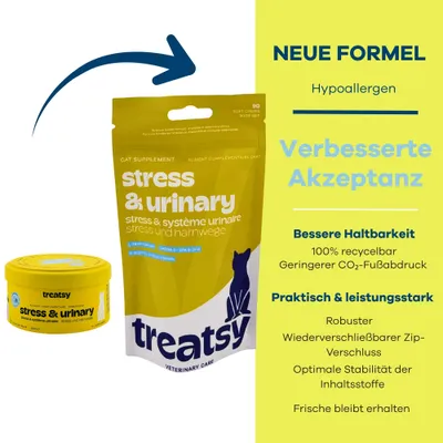 Treatsy Complément Alimentaire - Stress & Système urinaire pour chat Treatsy Complément Alimentaire - Stress & Système urinaire pour chat