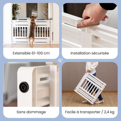 Barrière de sécurité sans perçage Extensible de 61-100 cm Verrouillable