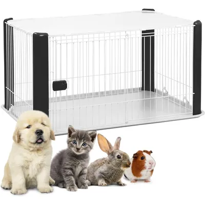 Parc pour Chien Intérieur, L113xP78xH60cm, pour Chiot, Lapin, avec toit