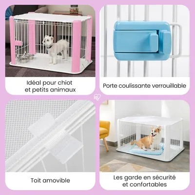 Parc pour Chien Intérieur, L113xP78xH60cm, pour Chiot, Lapin, avec toit