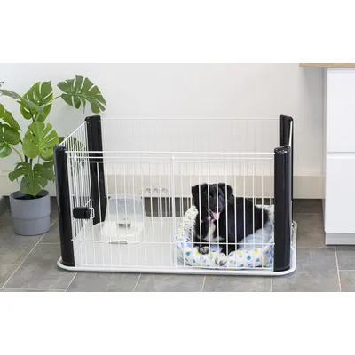 Parc pour Chien Intérieur, L113xP78xH60cm, pour Chiot, Lapin, avec toit