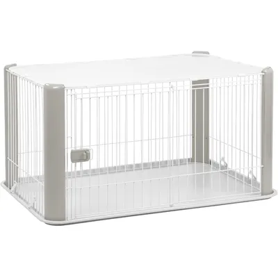 Parc pour Chien Intérieur, L113xP78xH60cm, pour Chiot, Lapin, avec toit