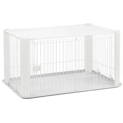 Parc pour Chien Intérieur, L113xP78xH60cm, pour Chiot, Lapin, avec toit