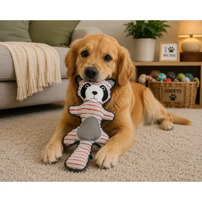 Peluche raton laveur chien