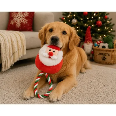 Jouet peluche Pere Noel et corde pour chien
