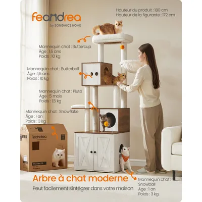 Feandrea Arbre à Chat Moderne avec Cache-litière, Tour de Jeu