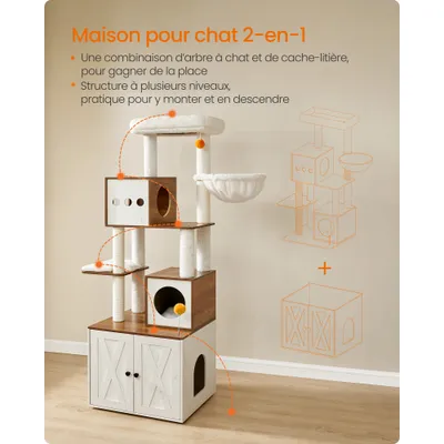 Feandrea Arbre à Chat Moderne avec Cache-litière, Tour de Jeu