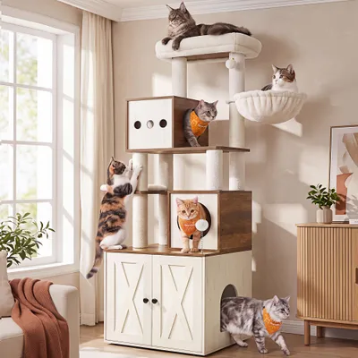 Feandrea Arbre à Chat Moderne avec Cache-litière, Tour de Jeu