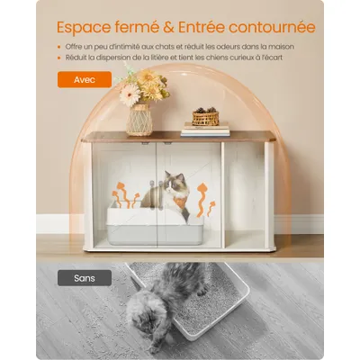 Feandrea Meuble Litière pour Chat, Marron Miel et Blanc Rustique