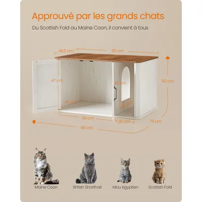 Feandrea Meuble Litière pour Chat, Marron Miel et Blanc Rustique
