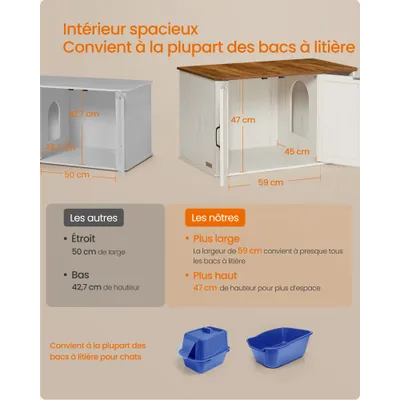 Feandrea Meuble Litière pour Chat, Marron Miel et Blanc Rustique