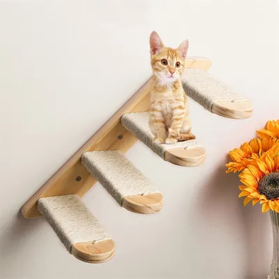 IntiMeg Árbol rascador de madera para gatos, montado pared, 4 plataformas