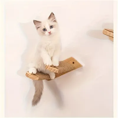 IntiMeg Árbol rascador de madera para gatos, montado pared, 4 plataformas