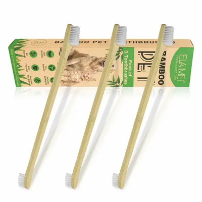IntiMeg Brosse à dents pour animaux de compagnie avec manche en bambou