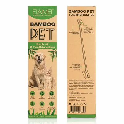 IntiMeg Brosse à dents pour animaux de compagnie avec manche en bambou