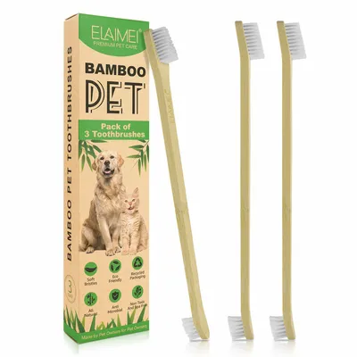 IntiMeg Brosse à dents pour animaux de compagnie avec manche en bambou