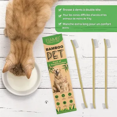 IntiMeg Brosse à dents pour animaux de compagnie avec manche en bambou