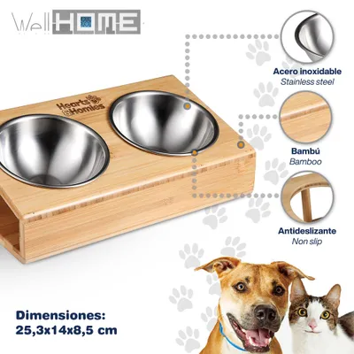 WellHome Bol en acier inoxydable et bambou avec lit