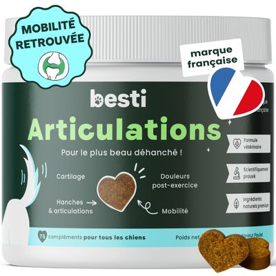 BESTI | Articulations | Compléments Alimentaires Vétérinaires pour Chiens 75 compléments premium et appétissants au poulet 🍗   - 300 gr