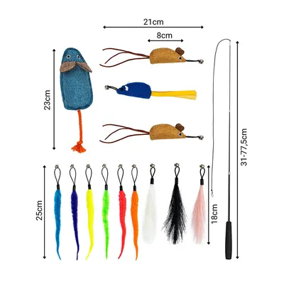 lionto jouet chat 14 pcs avec canne télescopique & souris parfumées