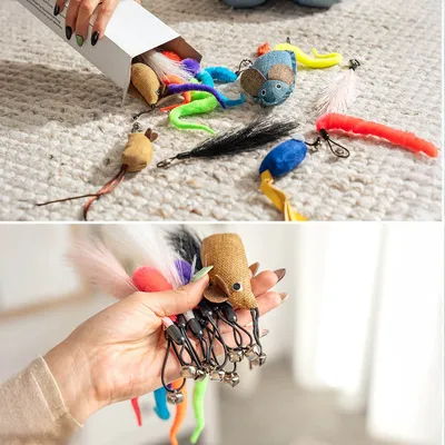 lionto canne à pêche pour chat télescopique avec 13 jouets