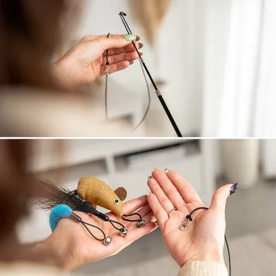 lionto canne à pêche pour chat télescopique avec 13 jouets