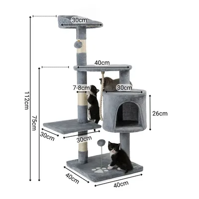 lionto arbre à chat avec boules en peluche, corde sisal et grotte