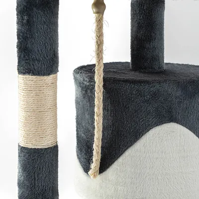 lionto arbre à chat avec boules en peluche, corde sisal et grotte