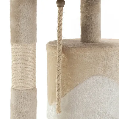 lionto arbre à chat avec boules en peluche, corde sisal et grotte