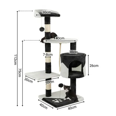 lionto arbre à chat avec boules en peluche, corde sisal et grotte