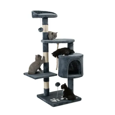 lionto arbre à chat avec boules en peluche, corde sisal et grotte