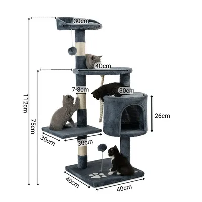 lionto arbre à chat avec boules en peluche, corde sisal et grotte lionto arbre à chat avec boules en peluche, corde sisal et grotte