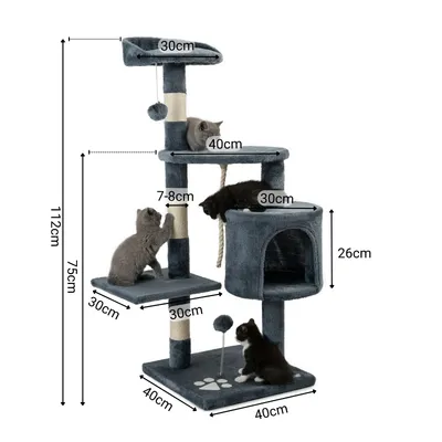 lionto arbre à chat avec boules en peluche, corde sisal et grotte