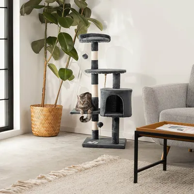 lionto arbre à chat avec boules en peluche, corde sisal et grotte lionto arbre à chat avec boules en peluche, corde sisal et grotte