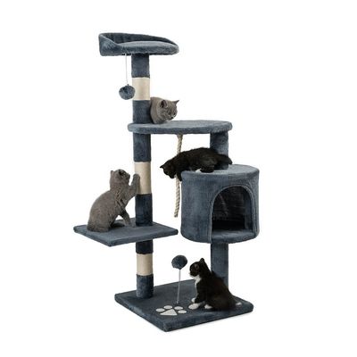 lionto arbre à chat avec boules en peluche, corde sisal et grotte