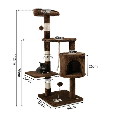 lionto arbre à chat avec boules en peluche, corde sisal et grotte
