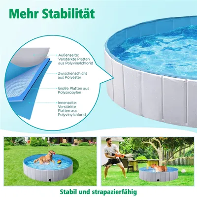 Faltbare Hundepool ⌀140 cm, Planschbecken für Hunde, mit Badebürste Faltbare Hundepool ⌀140 cm, Planschbecken für Hunde, mit Badebürste