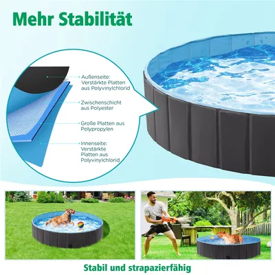 Faltbare Hundepool ⌀140 cm, Planschbecken für Hunde, mit Badebürste Faltbare Hundepool ⌀140 cm, Planschbecken für Hunde, mit Badebürste